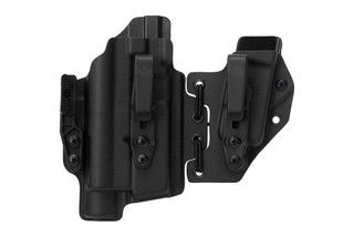 LAS Concealment Right Hand Ronin L 3.0 Light Bearing Holster for GLOCK 17 with X300U has a bungee cord design.